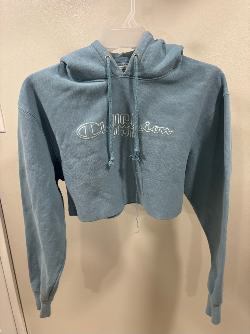 Champion Cropped Hoodie in Dusty Blue